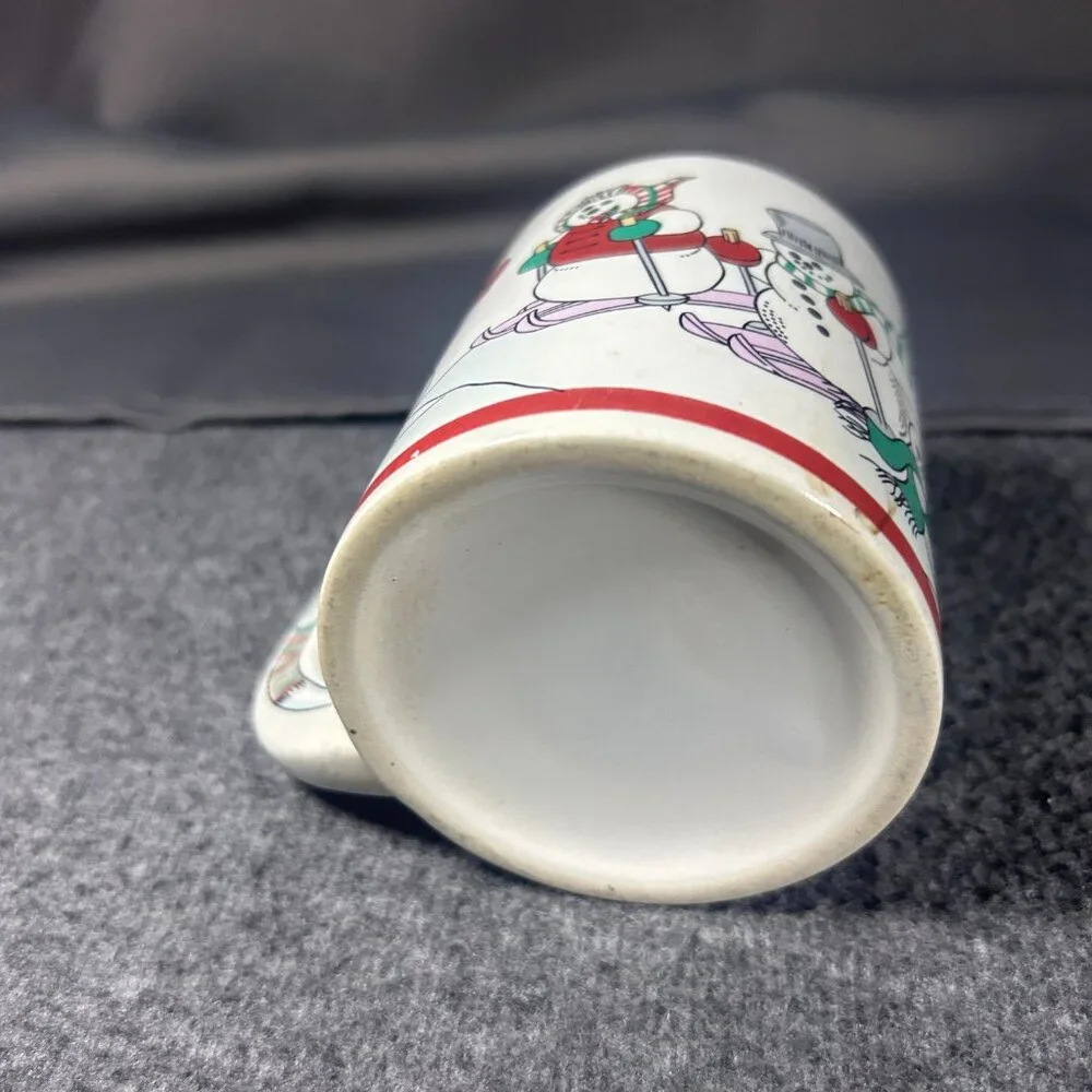 Vintage The Love‎ Mug 1980s Christmas Snowman Mug Cup with Decorative Handle EUC